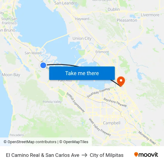 El Camino Real & San Carlos Ave to City of Milpitas map