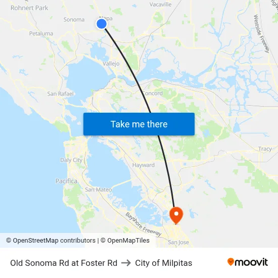 Old Sonoma Rd at Foster Rd to City of Milpitas map