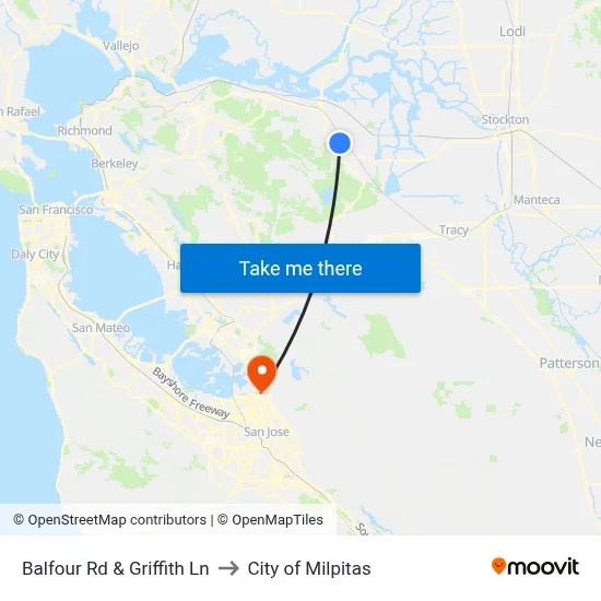 Balfour Rd & Griffith Ln to City of Milpitas map