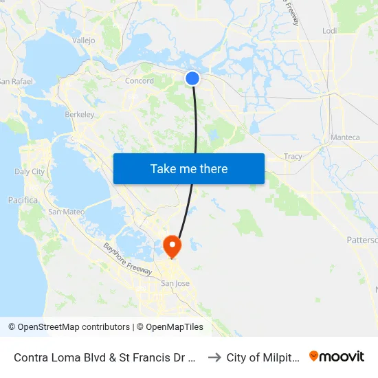 Contra Loma Blvd & St Francis Dr NB to City of Milpitas map