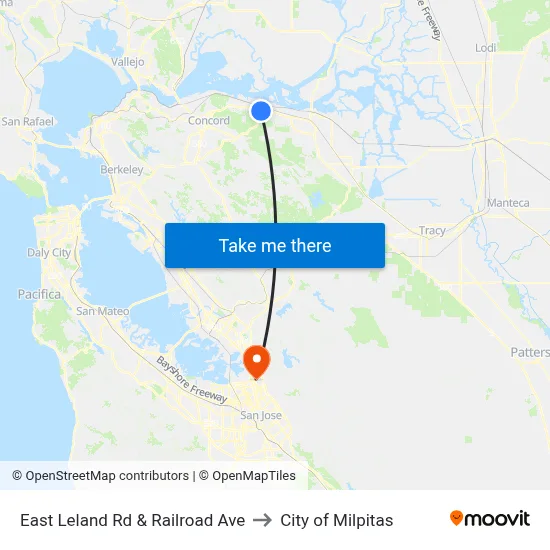 East Leland Rd & Railroad Ave to City of Milpitas map