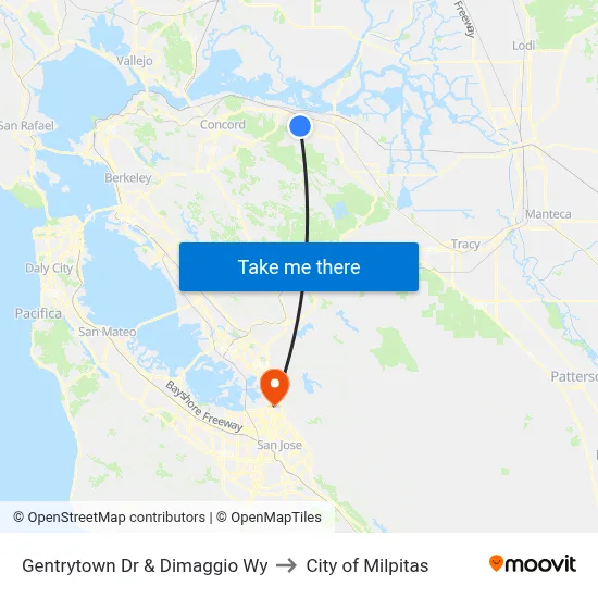 Gentrytown Dr & Dimaggio Wy to City of Milpitas map