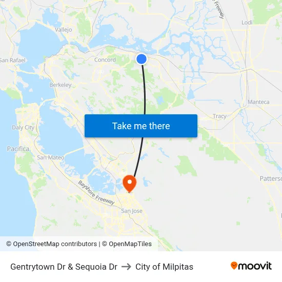 Gentrytown Dr & Sequoia Dr to City of Milpitas map