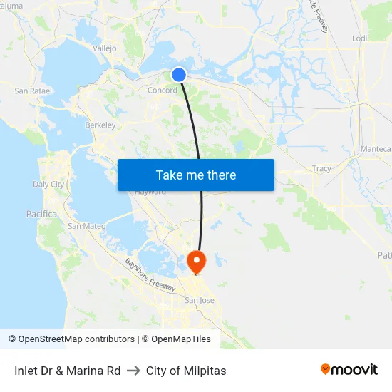 Inlet Dr & Marina Rd to City of Milpitas map
