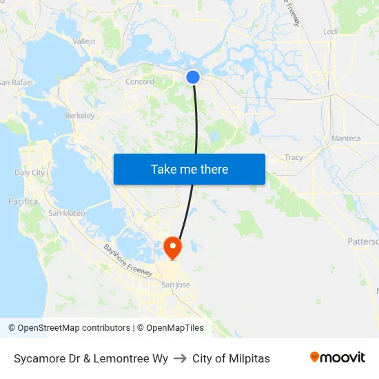 Sycamore Dr & Lemontree Wy to City of Milpitas map