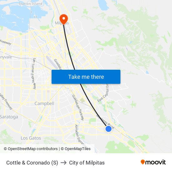 Cottle & Coronado (S) to City of Milpitas map