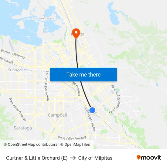 Curtner & Little Orchard (E) to City of Milpitas map