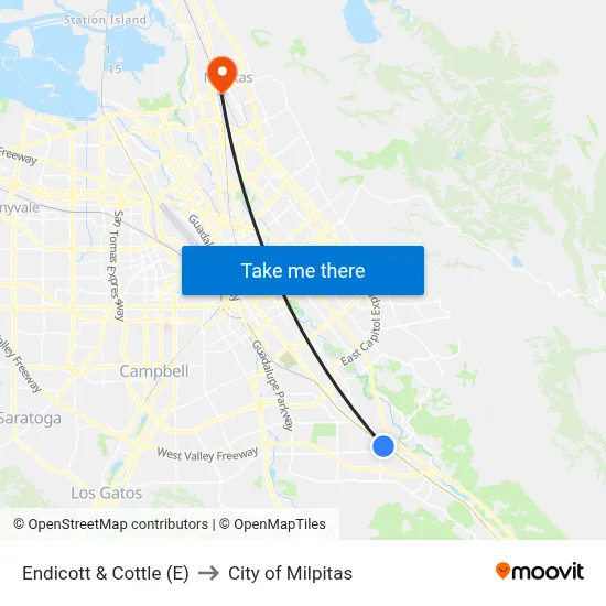 Endicott & Cottle (E) to City of Milpitas map
