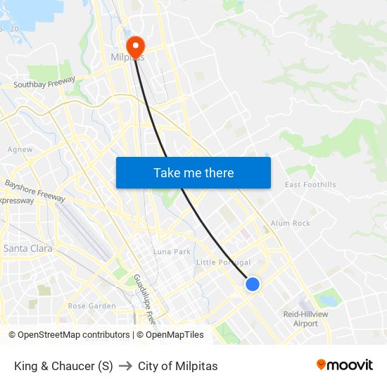 King & Chaucer (S) to City of Milpitas map