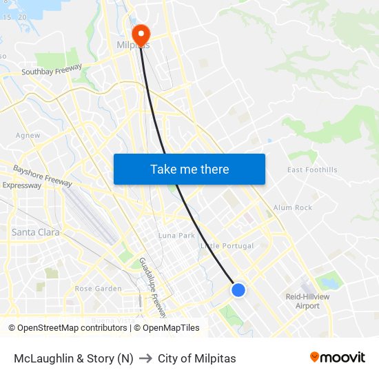 McLaughlin & Story (N) to City of Milpitas map