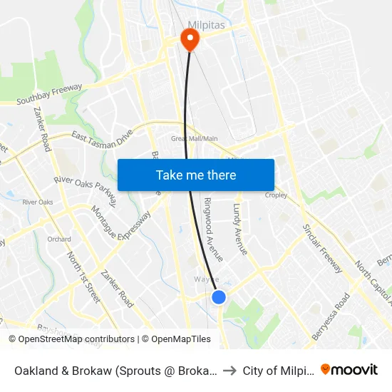 Oakland & Brokaw (Sprouts @ Brokaw) (S) to City of Milpitas map