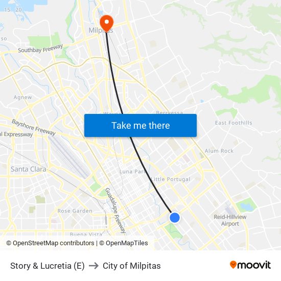 Story & Lucretia (E) to City of Milpitas map