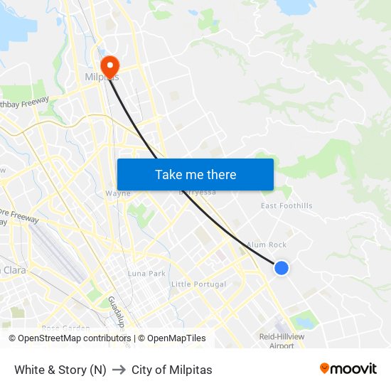 White & Story (N) to City of Milpitas map