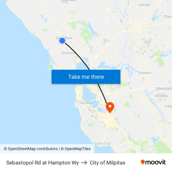 Sebastopol Rd at Hampton Wy to City of Milpitas map