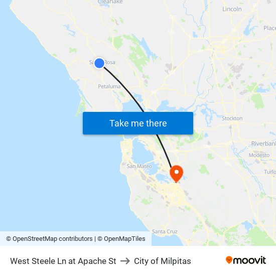 West Steele Ln at Apache St to City of Milpitas map