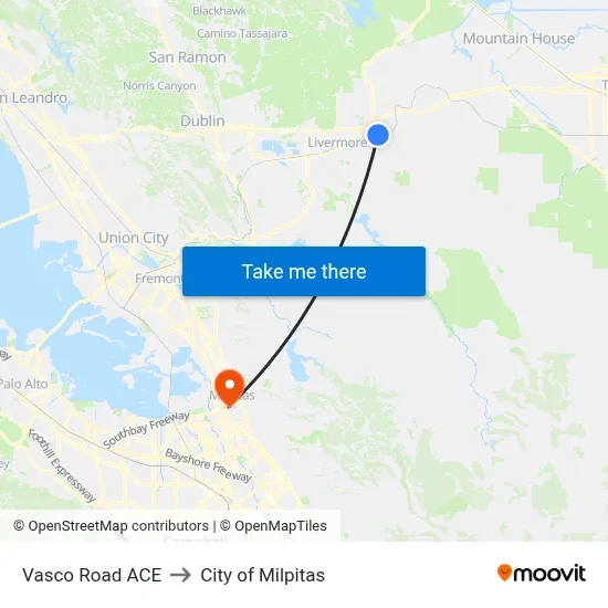 Vasco Road ACE to City of Milpitas map