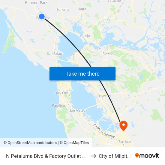 N Petaluma Blvd & Factory Outlet Rd to City of Milpitas map