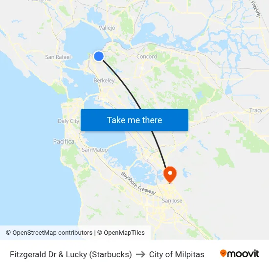Fitzgerald Dr & Lucky (Starbucks) to City of Milpitas map