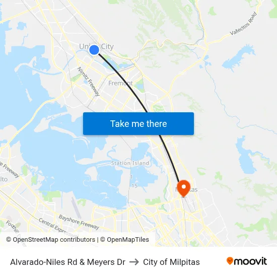Alvarado-Niles Rd & Meyers Dr to City of Milpitas map