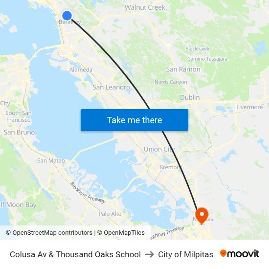 Colusa Av & Thousand Oaks School to City of Milpitas map