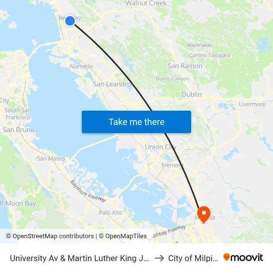 University Av & Martin Luther King Jr Way to City of Milpitas map