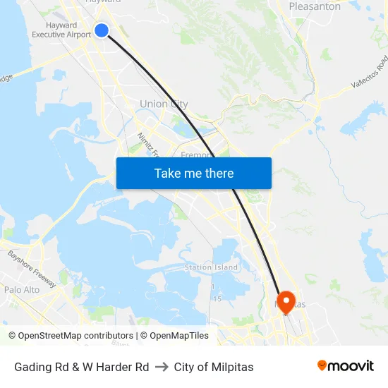 Gading Rd & W Harder Rd to City of Milpitas map