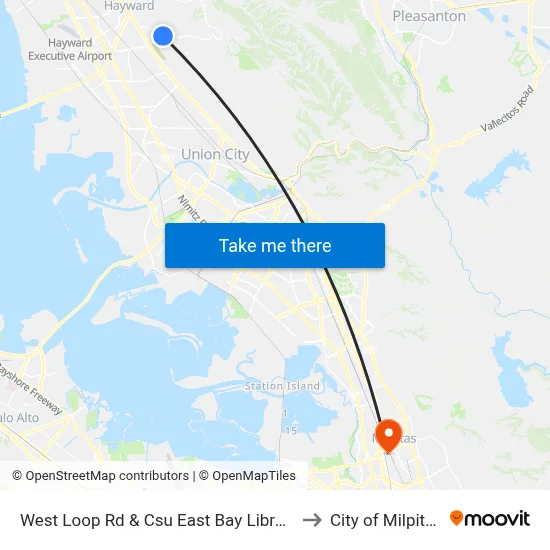 West Loop Rd & Csu East Bay Library to City of Milpitas map