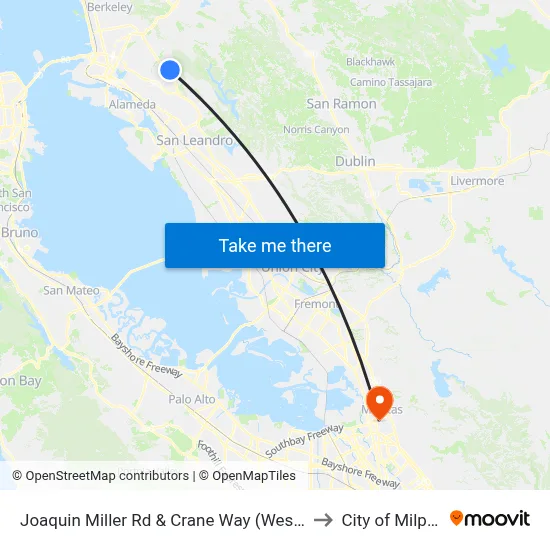 Joaquin Miller Rd & Crane Way (West Jctn) to City of Milpitas map