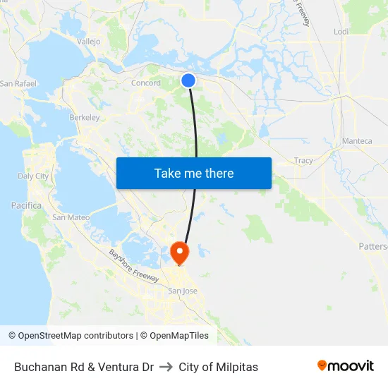 Buchanan Rd & Ventura Dr to City of Milpitas map