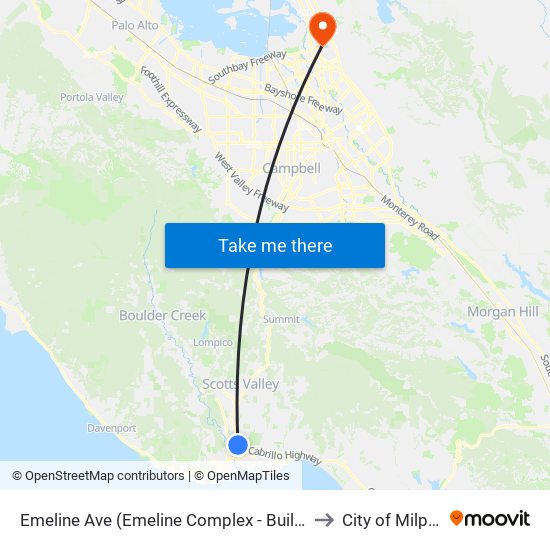 Emeline Ave (Emeline Complex - Building K) to City of Milpitas map