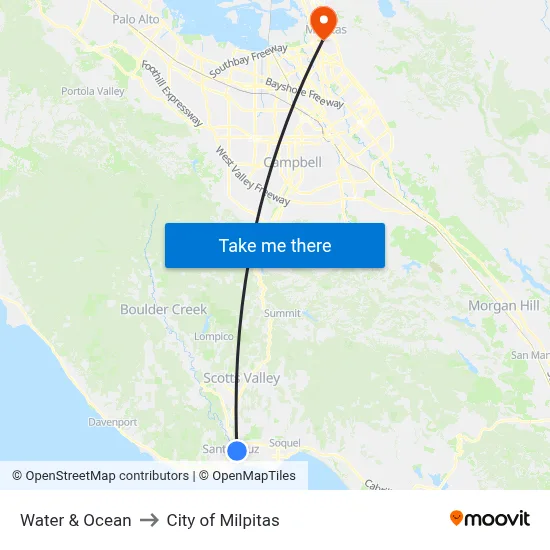 Water & Ocean to City of Milpitas map