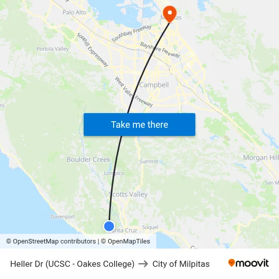 Heller Dr (UCSC - Oakes College) to City of Milpitas map