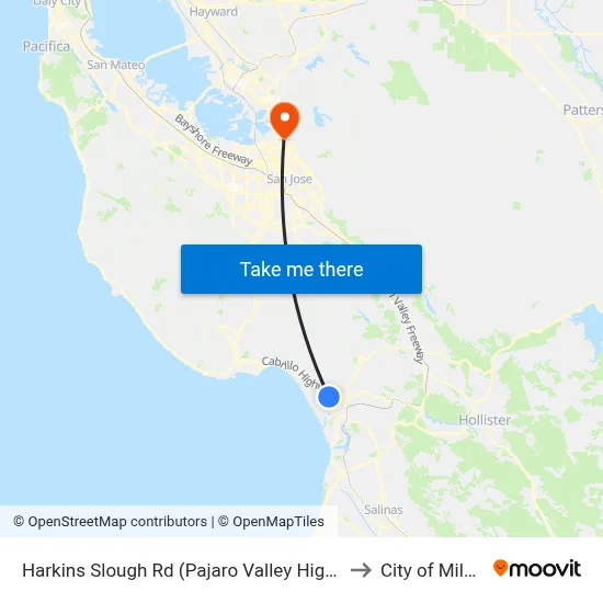 Harkins Slough Rd (Pajaro Valley High School) to City of Milpitas map