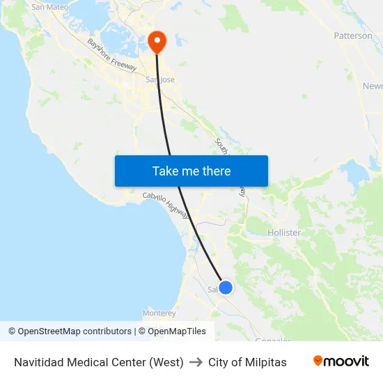 Navitidad Medical Center (West) to City of Milpitas map