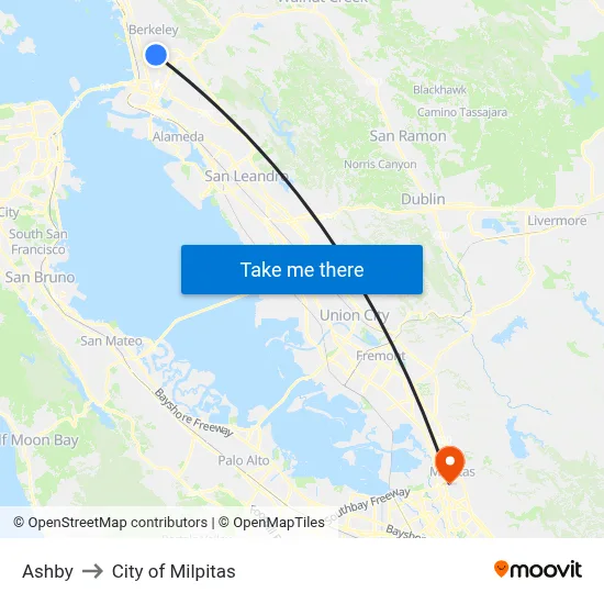 Ashby to City of Milpitas map