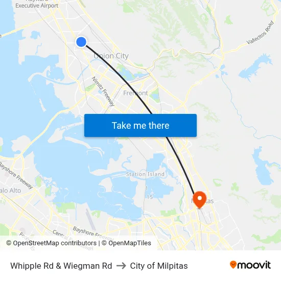 Whipple Rd & Wiegman Rd to City of Milpitas map