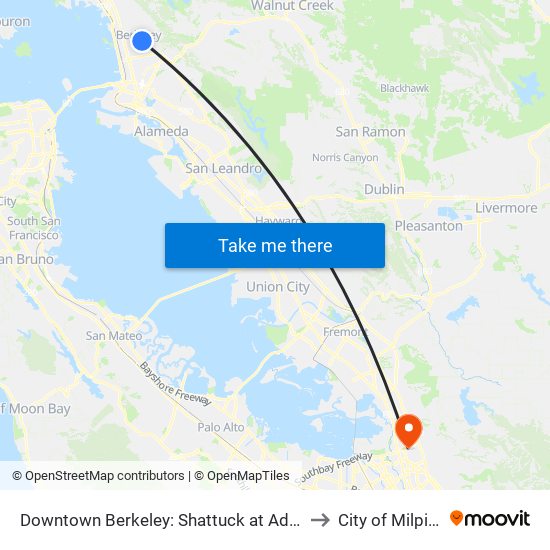 Downtown Berkeley: Shattuck at Addison to City of Milpitas map