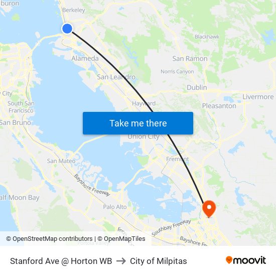 Stanford Ave @ Horton WB to City of Milpitas map