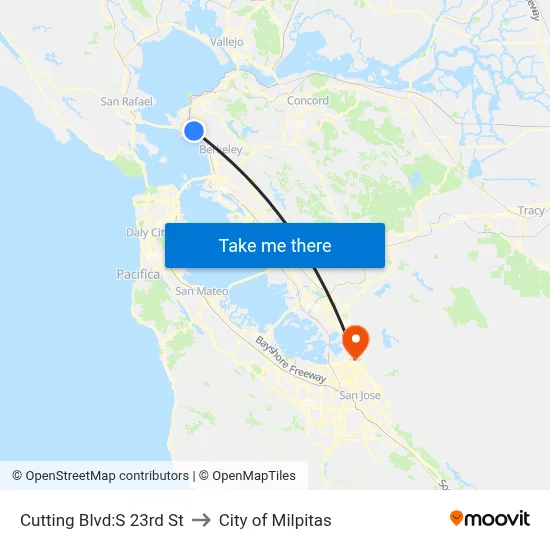 Cutting Blvd:S 23rd St to City of Milpitas map