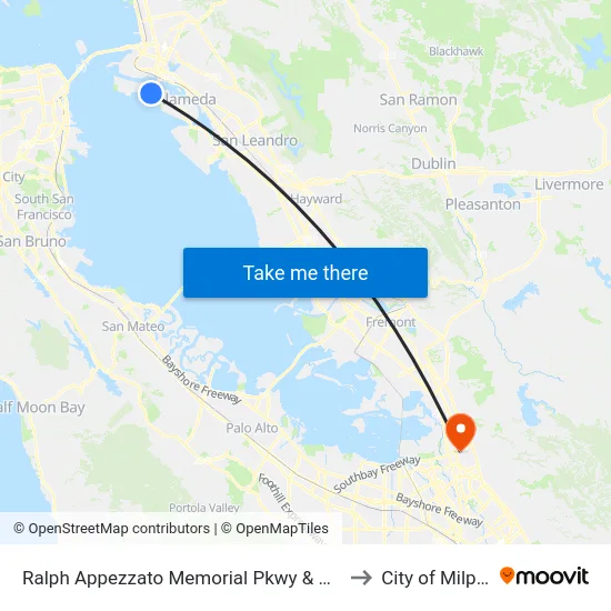 Ralph Appezzato Memorial Pkwy & Poggi St to City of Milpitas map