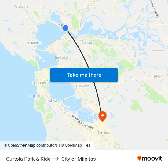 Curtola Park & Ride to City of Milpitas map