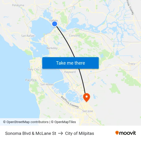 Sonoma Blvd & McLane St to City of Milpitas map