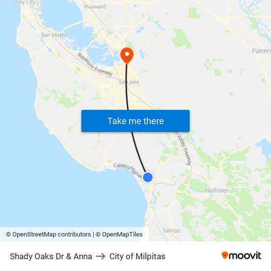 Shady Oaks Dr & Anna to City of Milpitas map