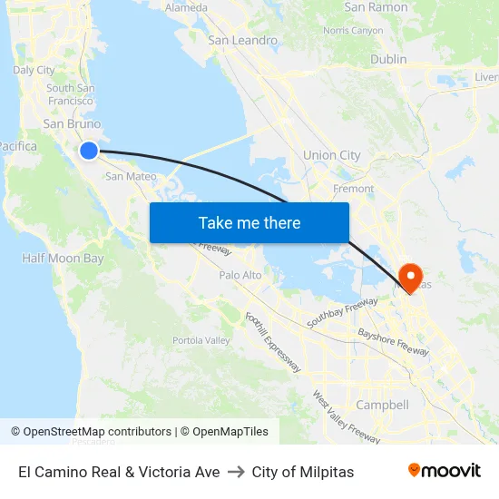 El Camino Real & Victoria Ave to City of Milpitas map