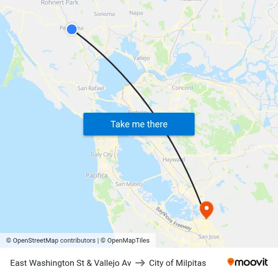 East Washington St & Vallejo Av to City of Milpitas map
