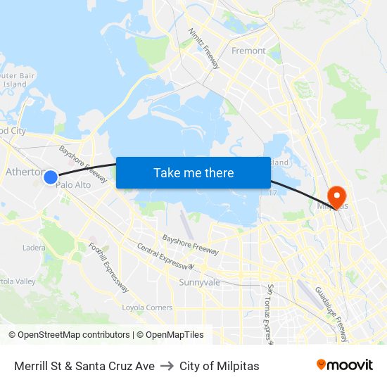 Merrill St & Santa Cruz Ave to City of Milpitas map