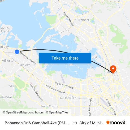 Bohannon Dr & Campbell Ave (PM Stop) to City of Milpitas map