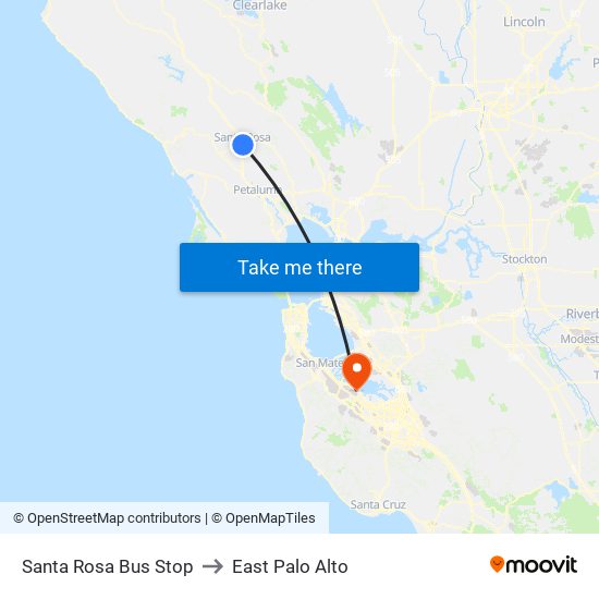 Santa Rosa Bus Stop to East Palo Alto map