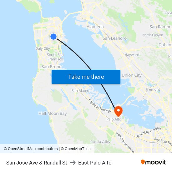 San Jose Ave & Randall St to East Palo Alto map
