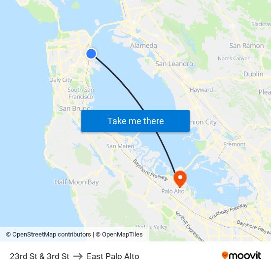 23rd St & 3rd St to East Palo Alto map